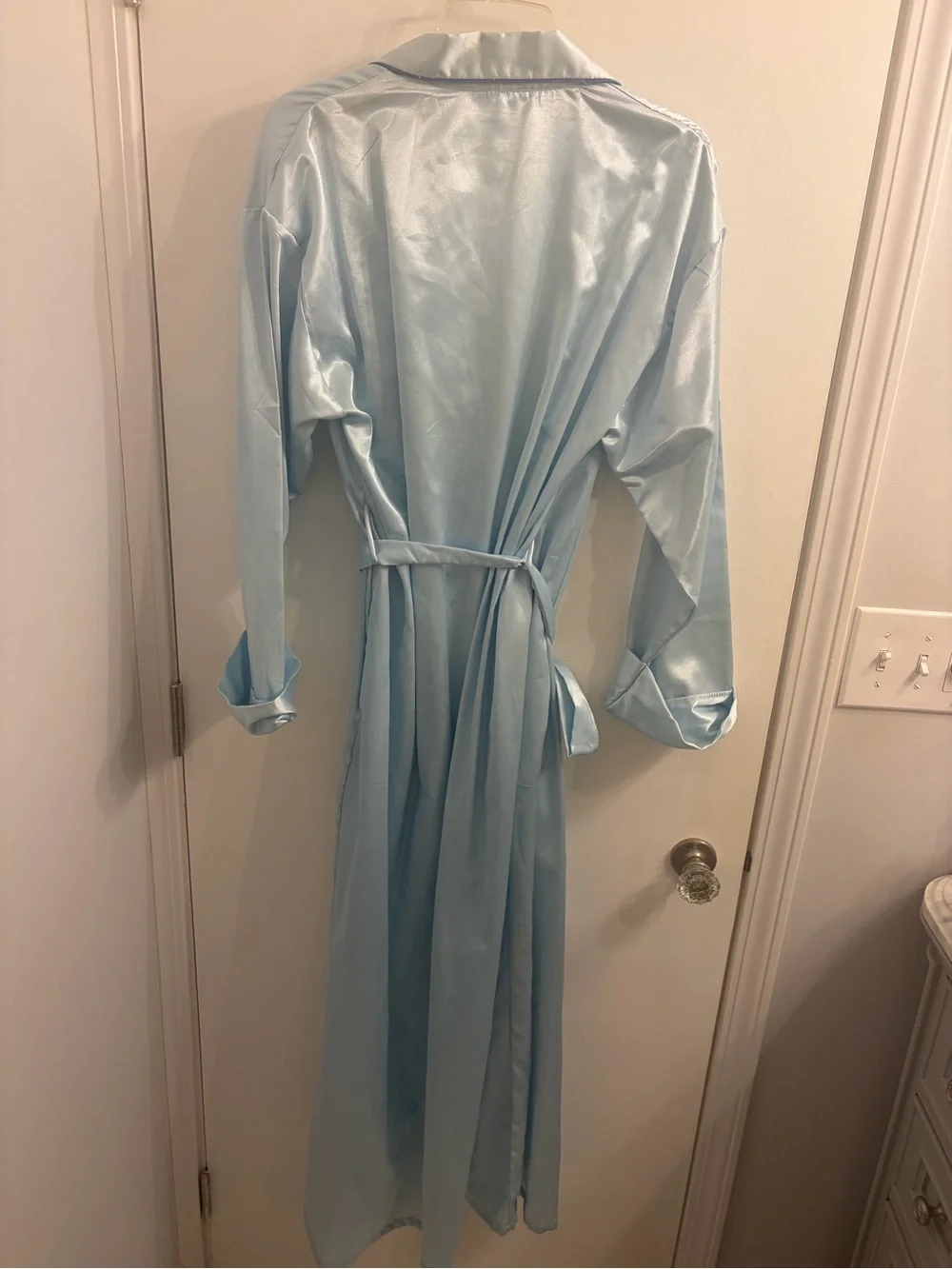 Undercover Light Blue Satin Long Wrap Robe with Belt
